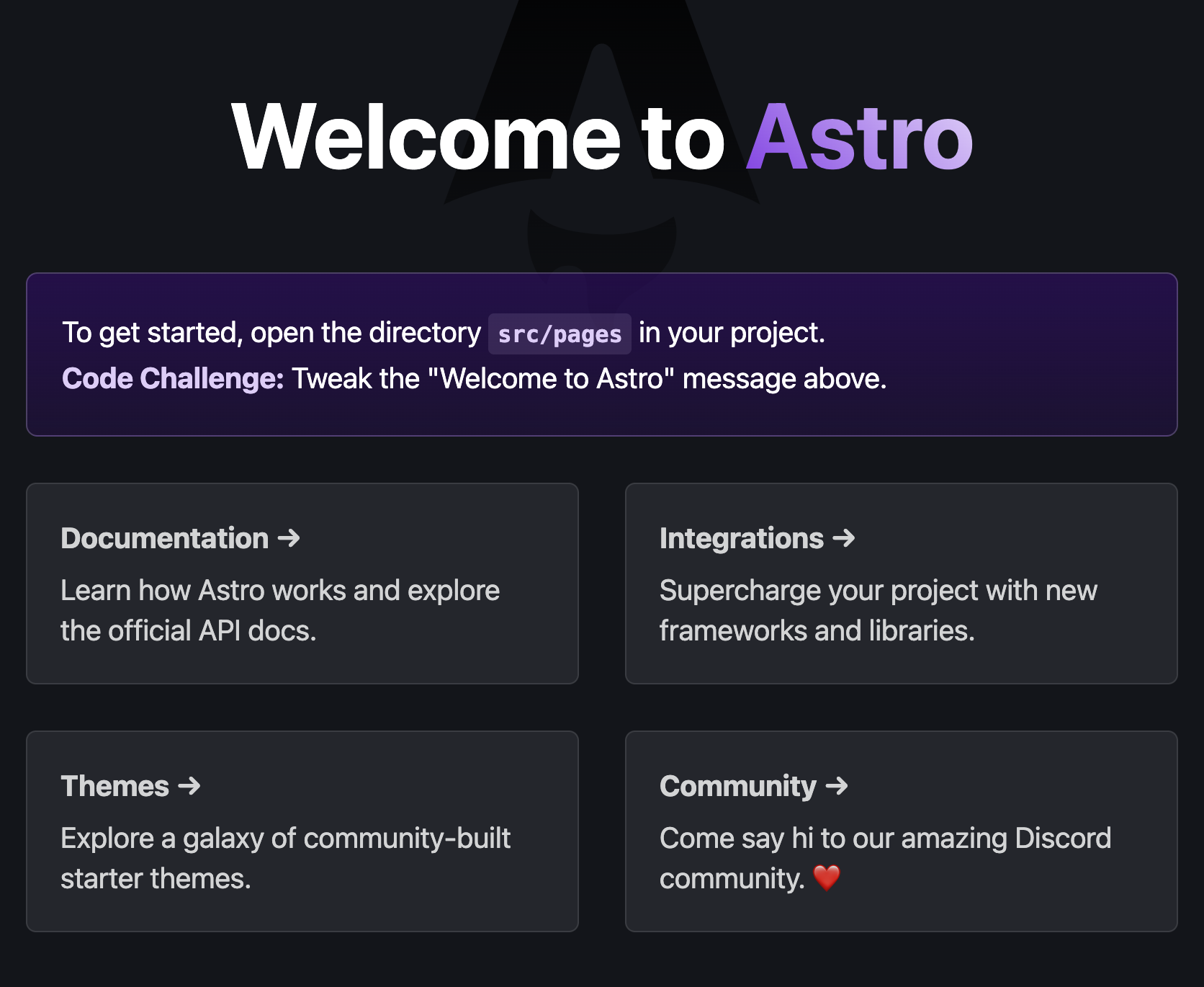 Démarrage d'astro build