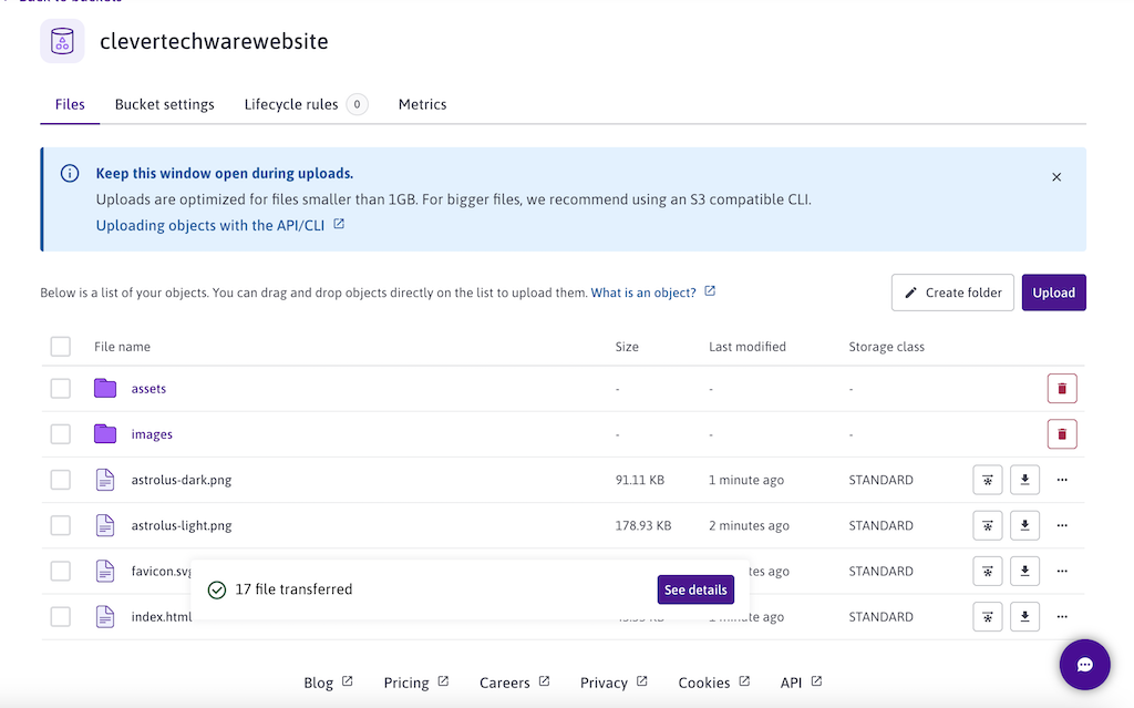 Uploaded files on bucket scw