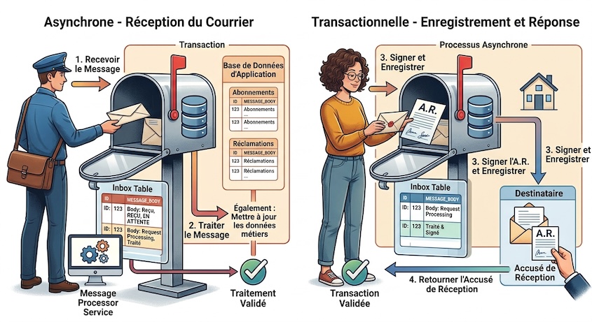 Une collection inbox MongoDB dédupliquant des messages RabbitMQ redélivrés